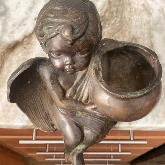 VTG brass shelf sitting cherub planter. Heavy! fairycore whimsigoth shabbychic - Picture 2 of 8